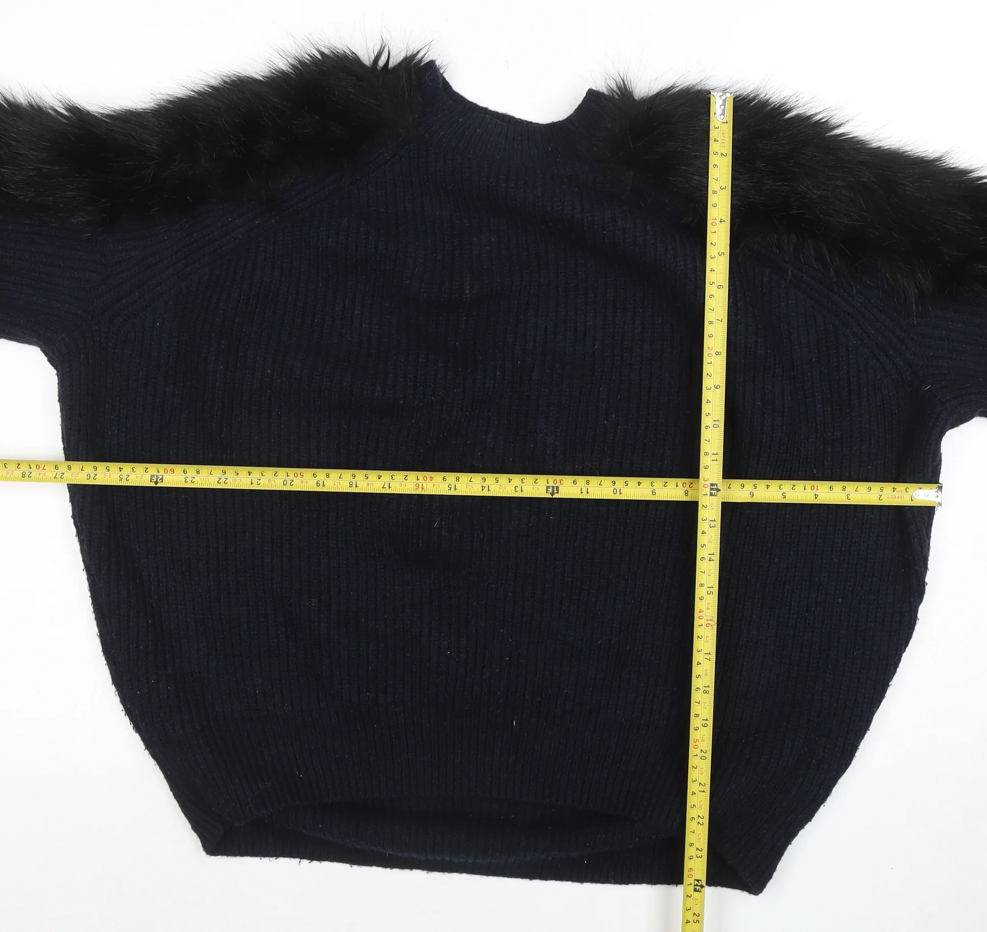 H&M Women’s Black Faux Fur Trim Knit Jumper Size M - Image 2
