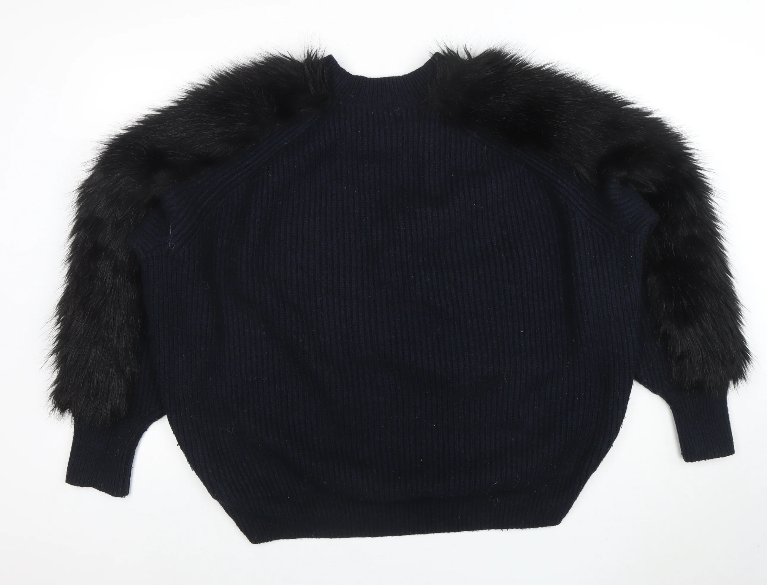 H&M Women’s Black Faux Fur Trim Knit Jumper Size M - Image 3
