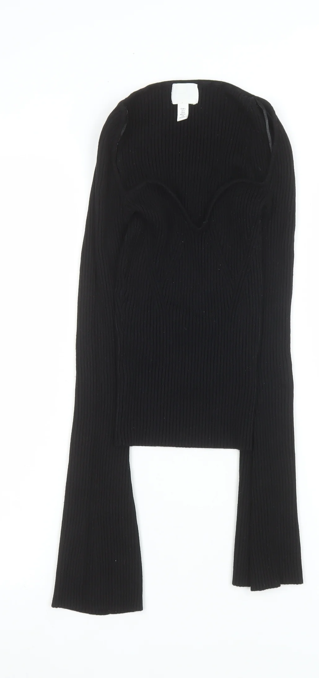 H&M Women’s Black Ribbed Cropped Sweetheart Long Sleeve Top Size S