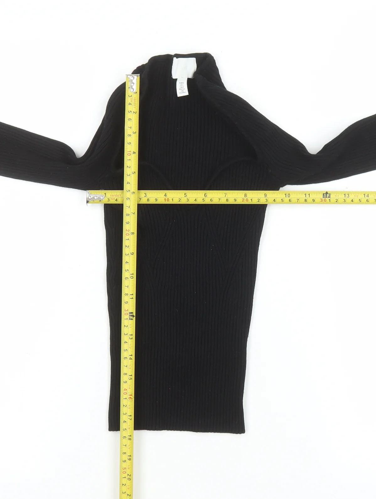 H&M Women’s Black Ribbed Cropped Sweetheart Long Sleeve Top Size S - Image 2