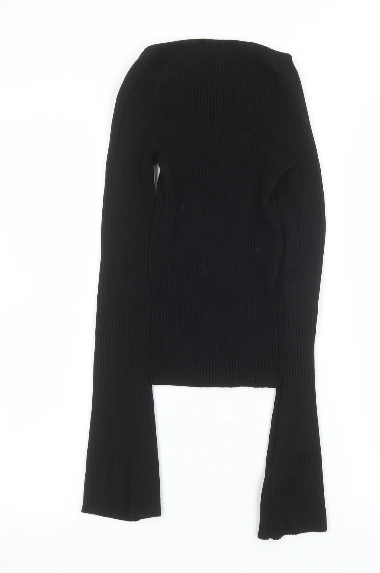 H&M Women’s Black Ribbed Cropped Sweetheart Long Sleeve Top Size S - Image 3
