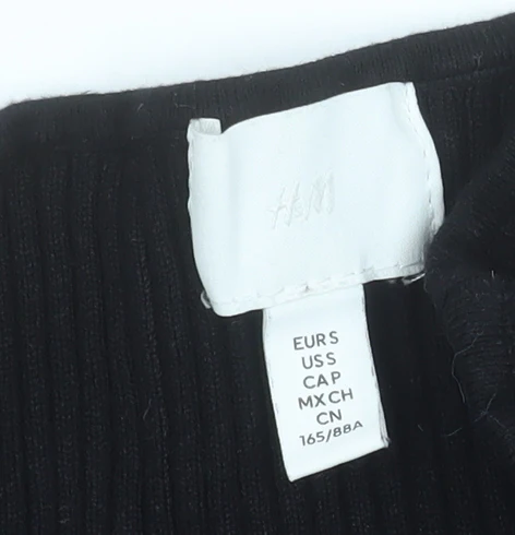 H&M Women’s Black Ribbed Cropped Sweetheart Long Sleeve Top Size S - Image 4
