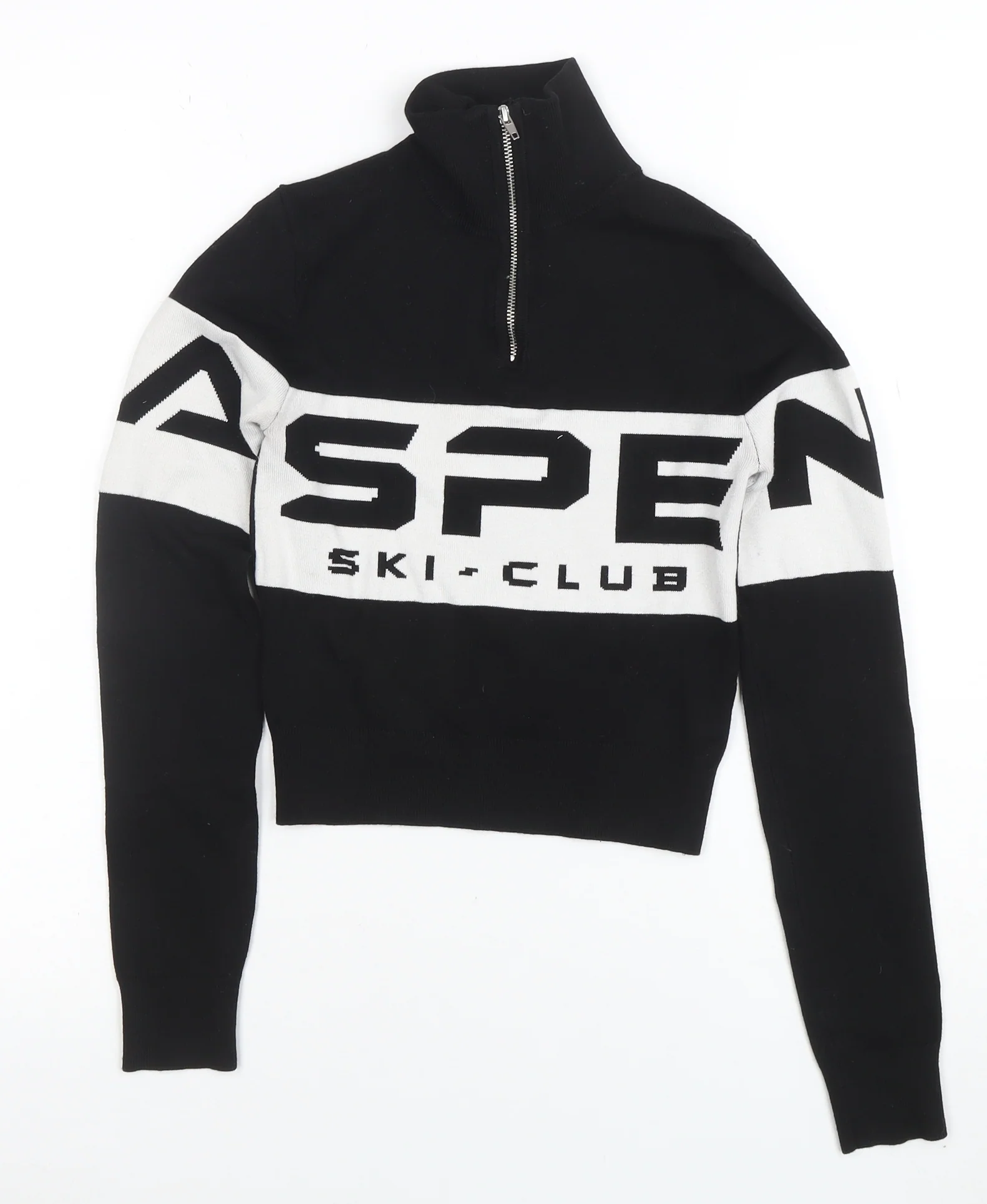 H&M Women’s Black Roll Neck Ski Club 1/4 Zip Jumper XS