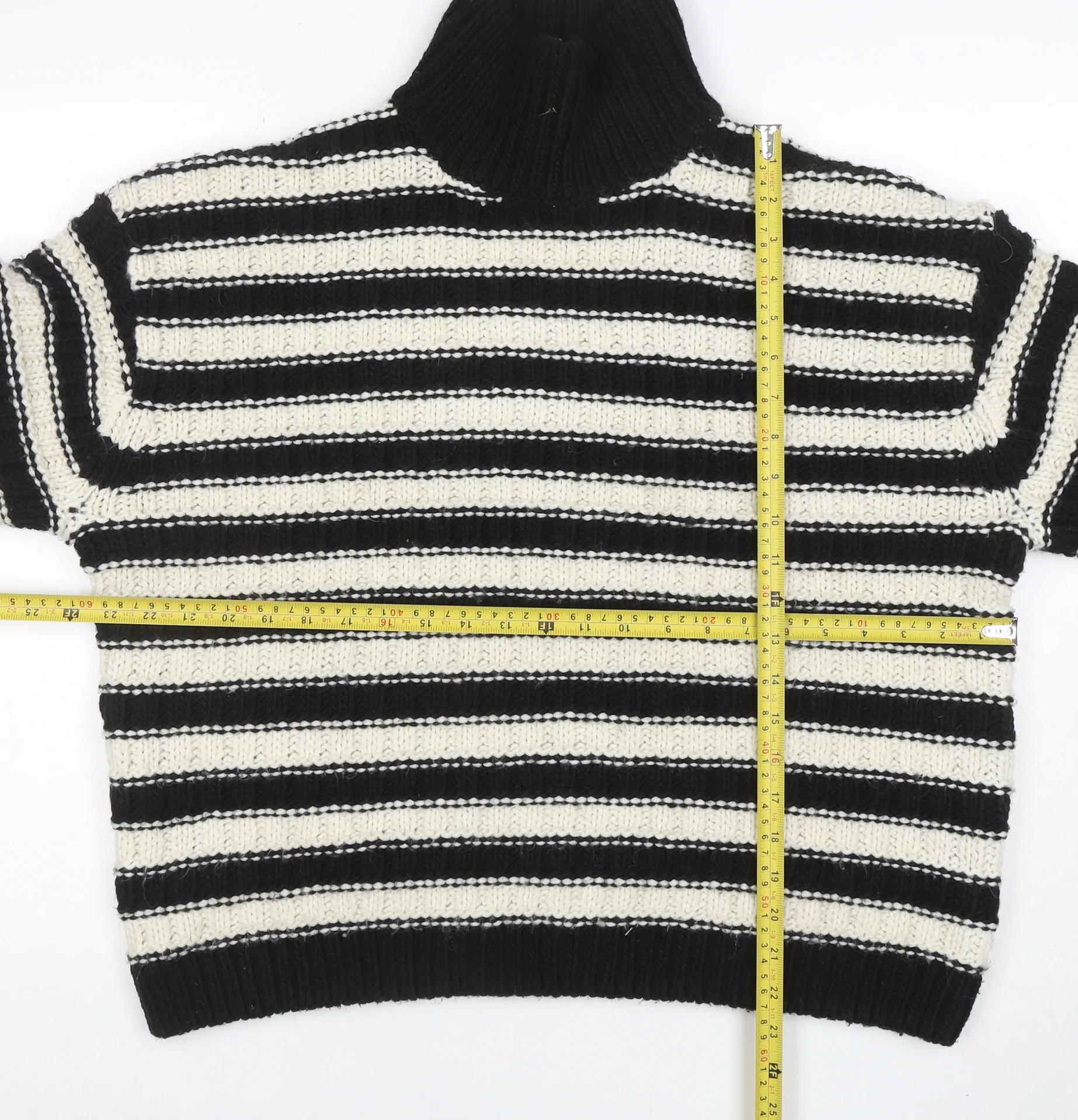 H&M Women’s Black White Striped Roll Neck Chunky Knit Jumper Size L - Image 2