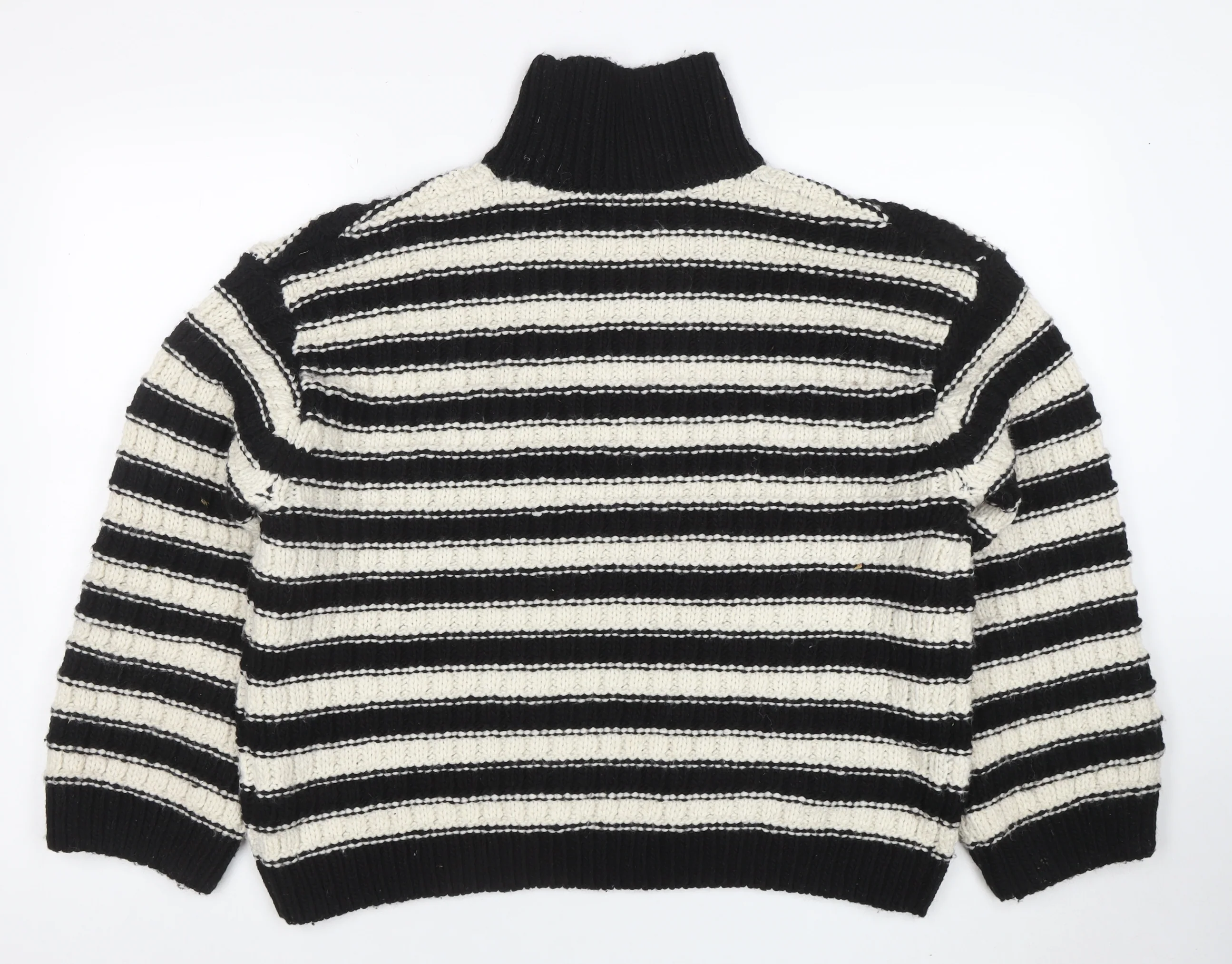 H&M Women’s Black White Striped Roll Neck Chunky Knit Jumper Size L - Image 3