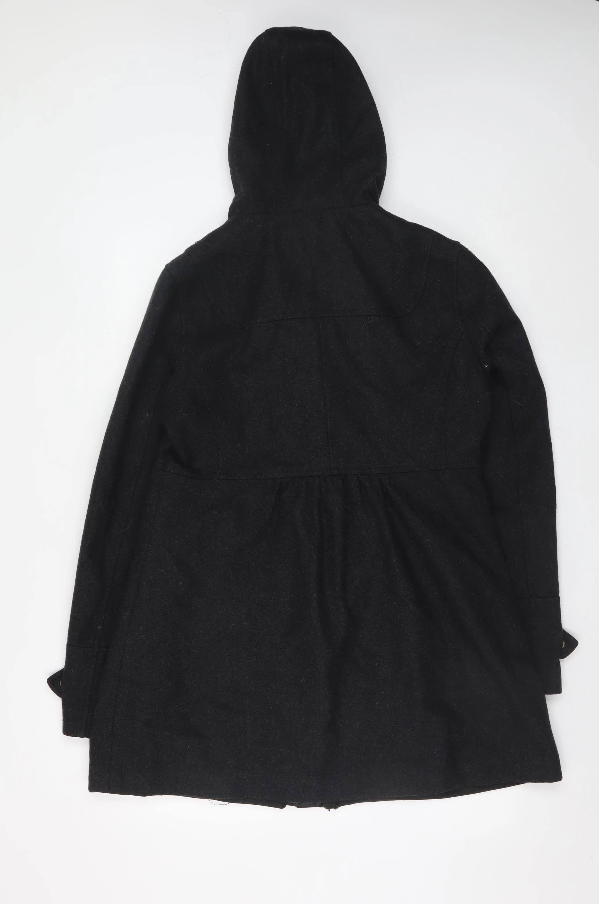 H&M Women’s Black Wool Blend Hooded Duffle Coat Size 14 - Image 3