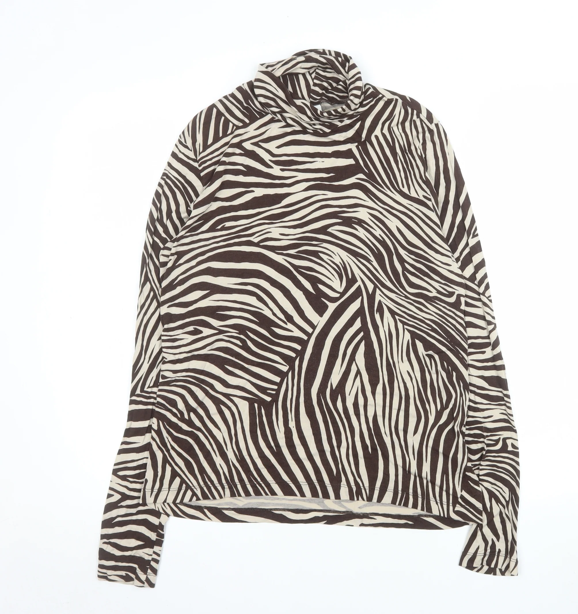H&M Women’s Brown Zebra Print Roll Neck Long Sleeve Top Size L