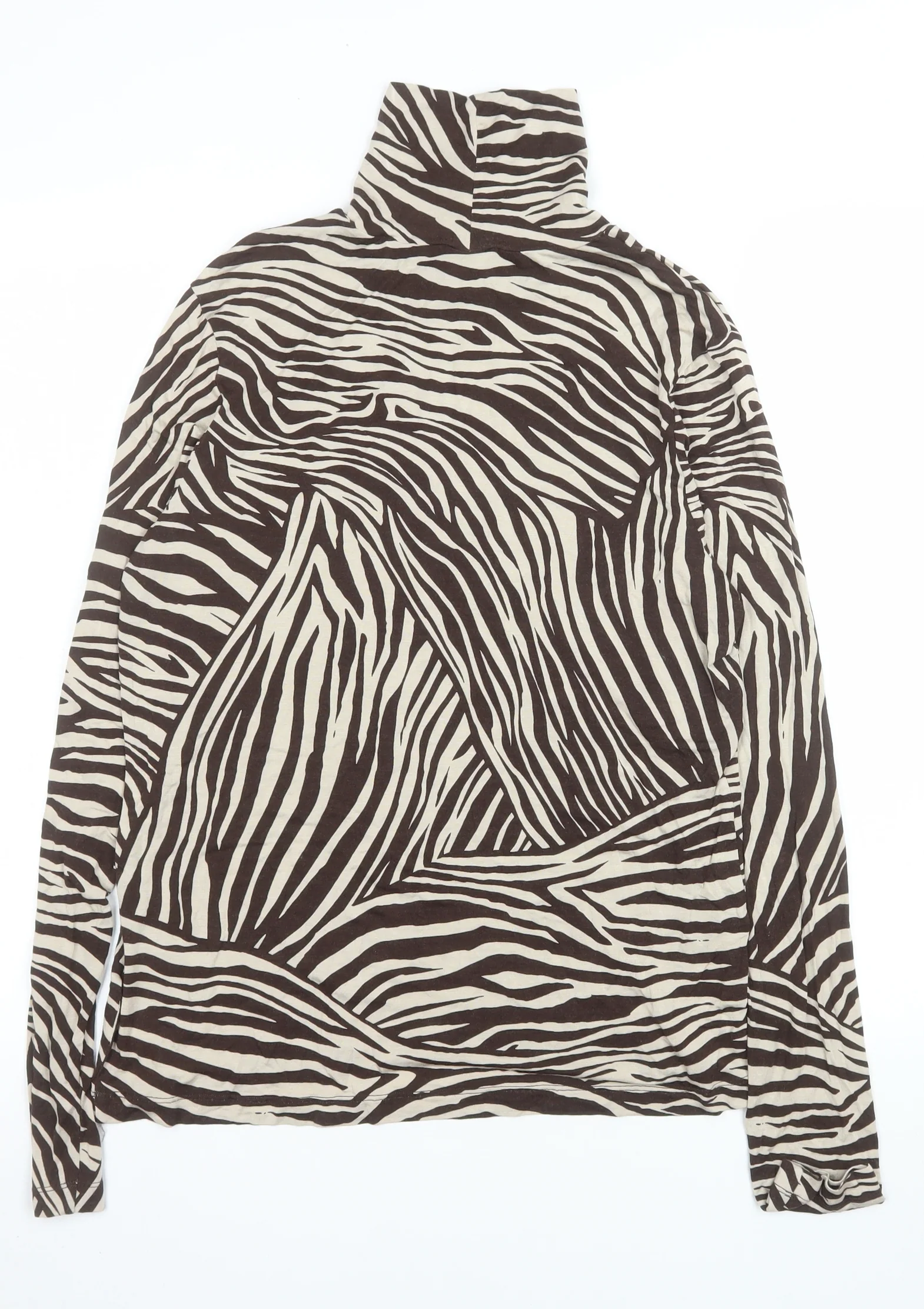 H&M Women’s Brown Zebra Print Roll Neck Long Sleeve Top Size L - Image 3