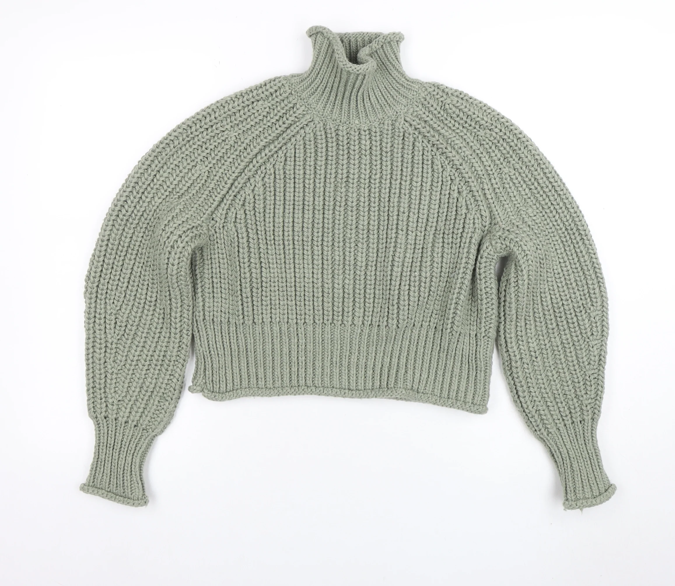 H&M Women’s Green Roll Neck Chunky Knit Jumper XS
