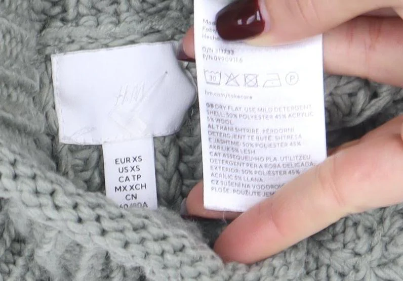 H&M Women’s Green Roll Neck Chunky Knit Jumper XS - Image 4