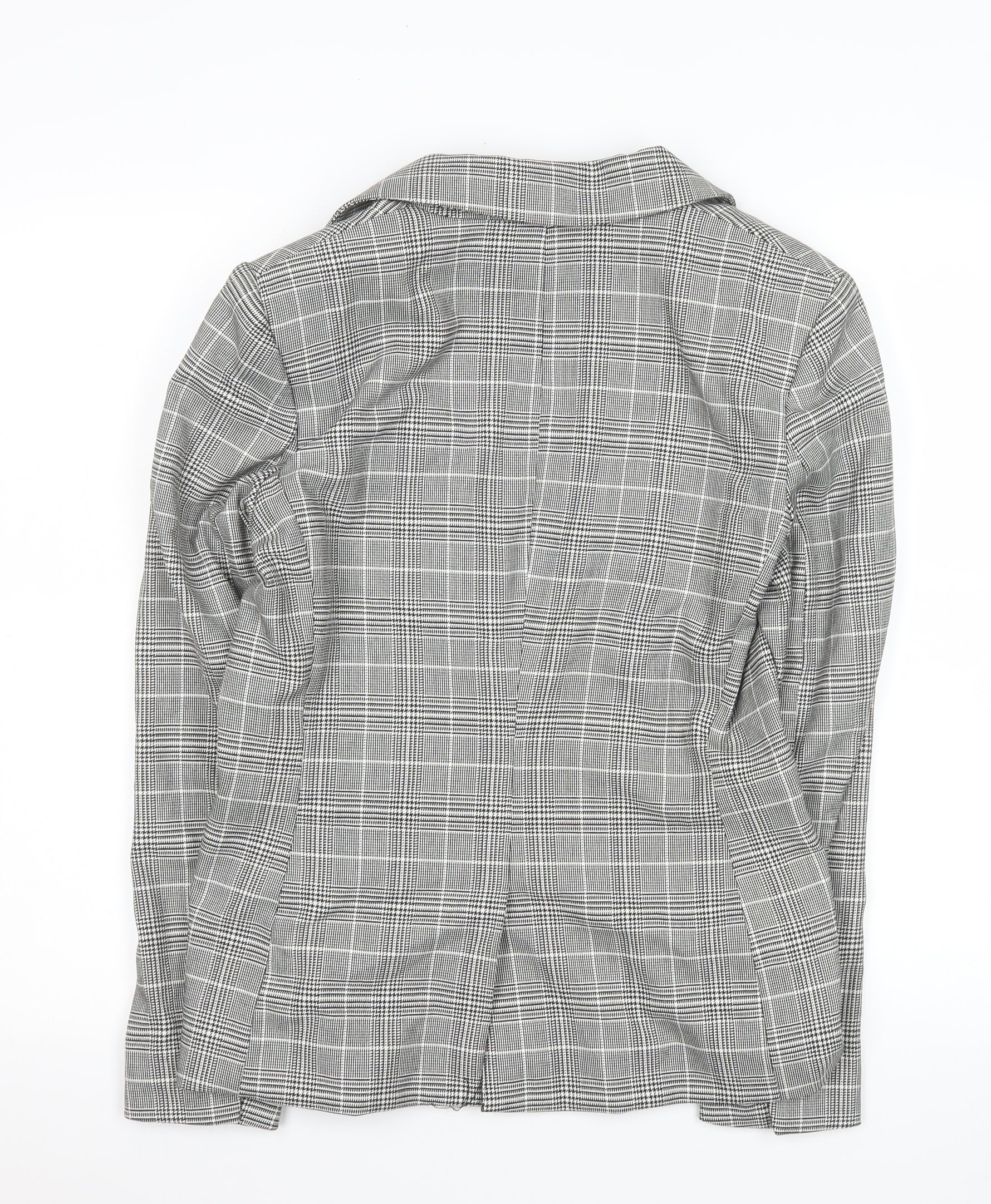 H&M Women’s Grey Checked Single-Breasted Blazer UK 10 Classic Fit - Image 3