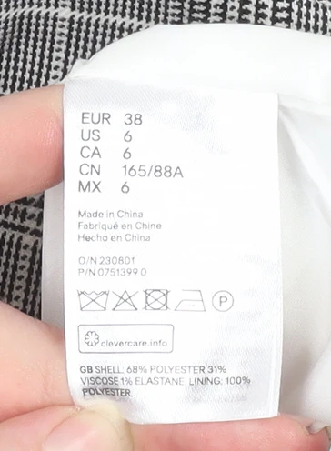 H&M Women’s Grey Checked Single-Breasted Blazer UK 10 Classic Fit - Image 4