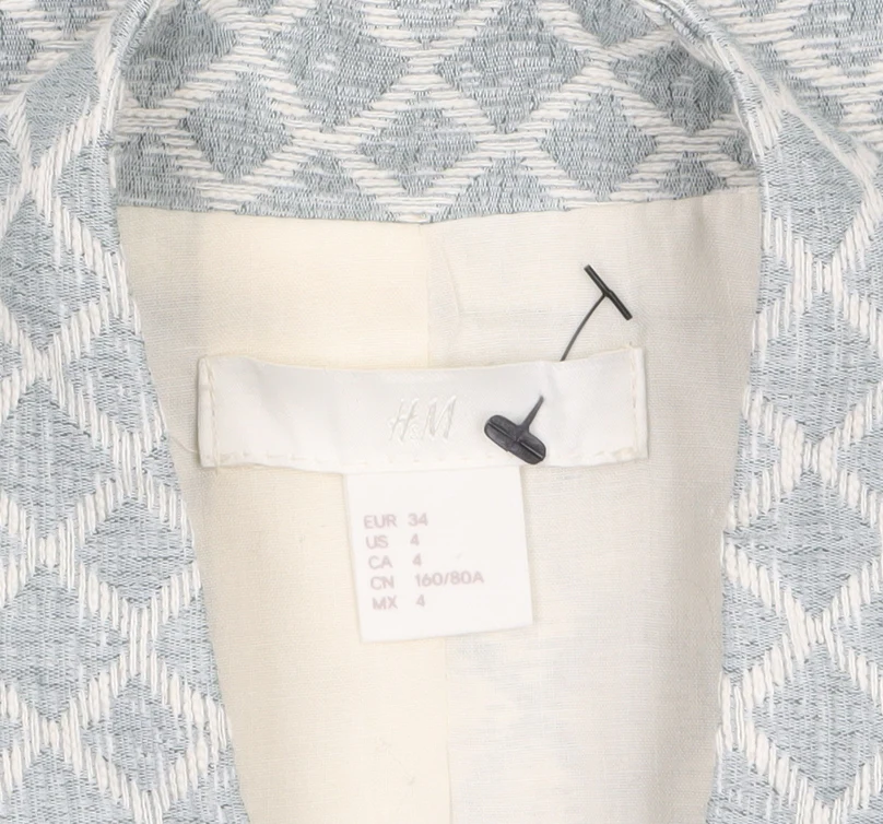 H&M Women’s Grey Geometric Mid-Length Woven Blazer Size UK 6 - Image 5