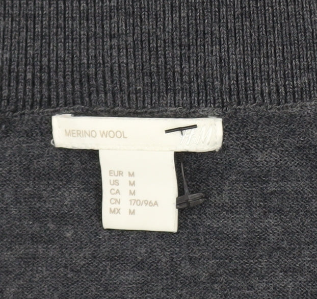 H&M Women’s Grey Merino Wool V-Neck Jumper Size 12 - Image 4