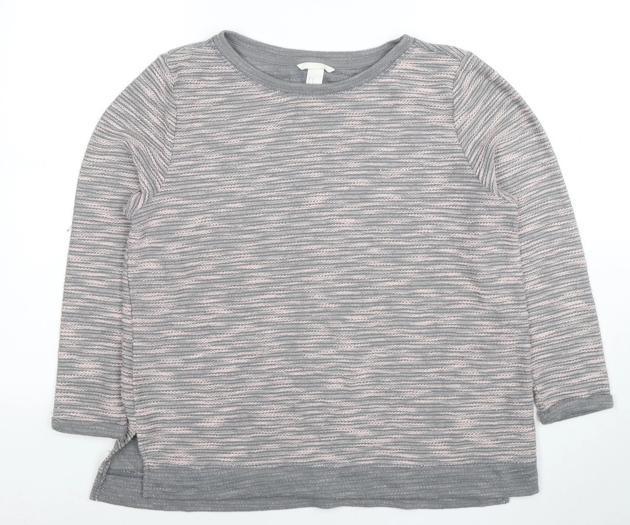 H&M Women’s Grey Striped Knit Pullover Jumper Size 12