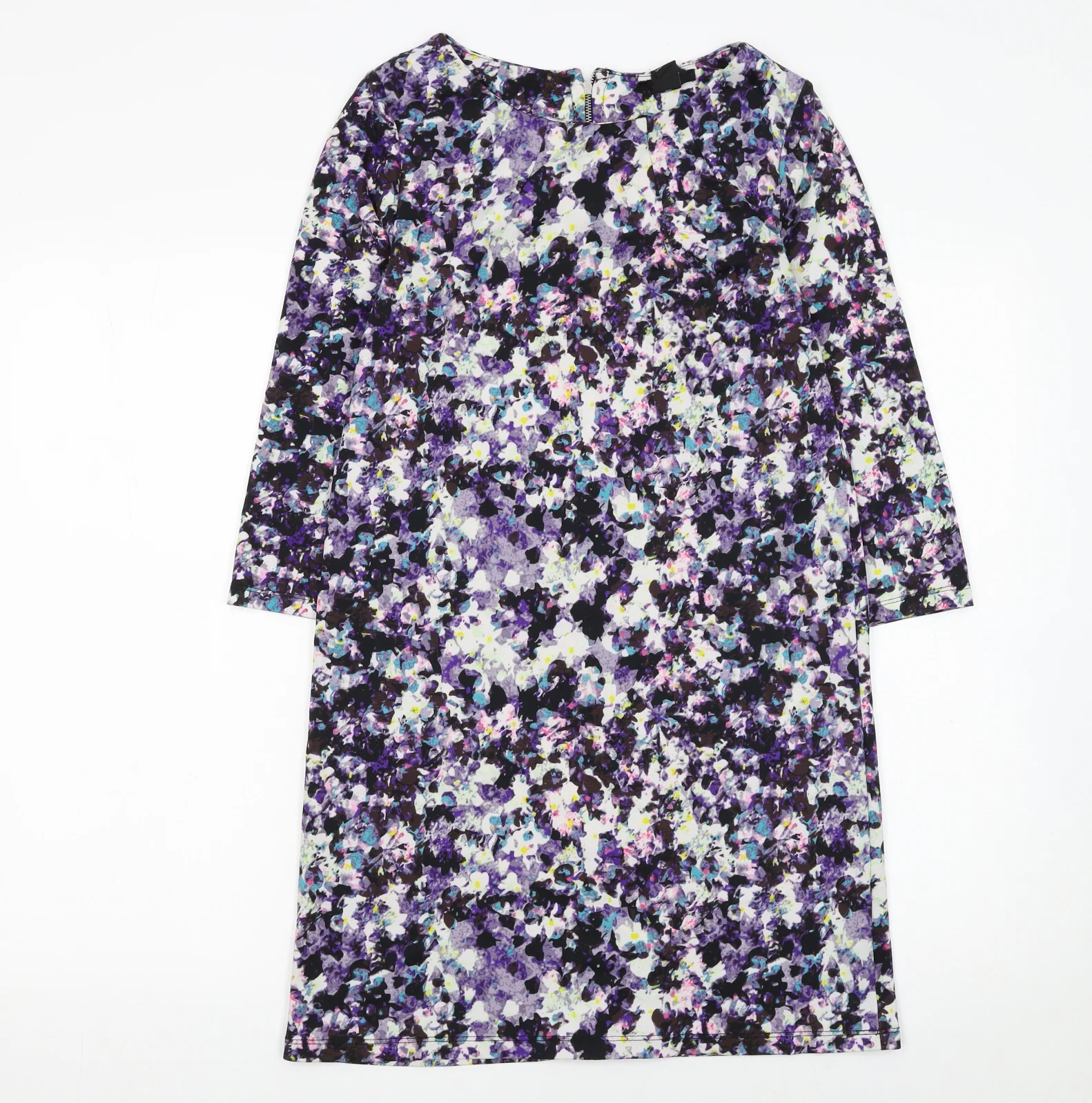 H&M Women’s Multicoloured Floral Shift Dress XS 3/4 Sleeve