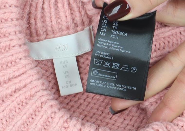 H&M Women’s Pink Cable-Knit Mock Neck Jumper XS - Image 4
