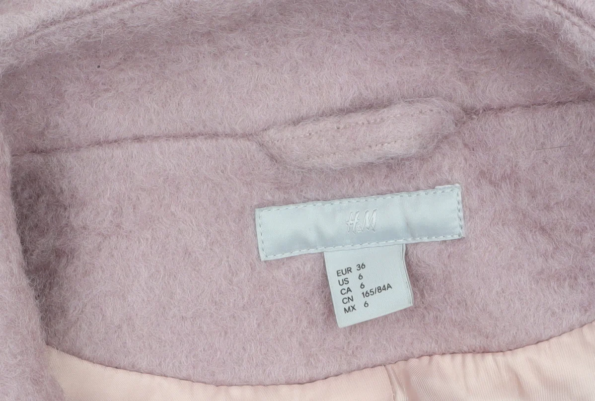H&M Women’s Pink Wool Blend Mid-Length Zip Overcoat Size 8 - Image 5