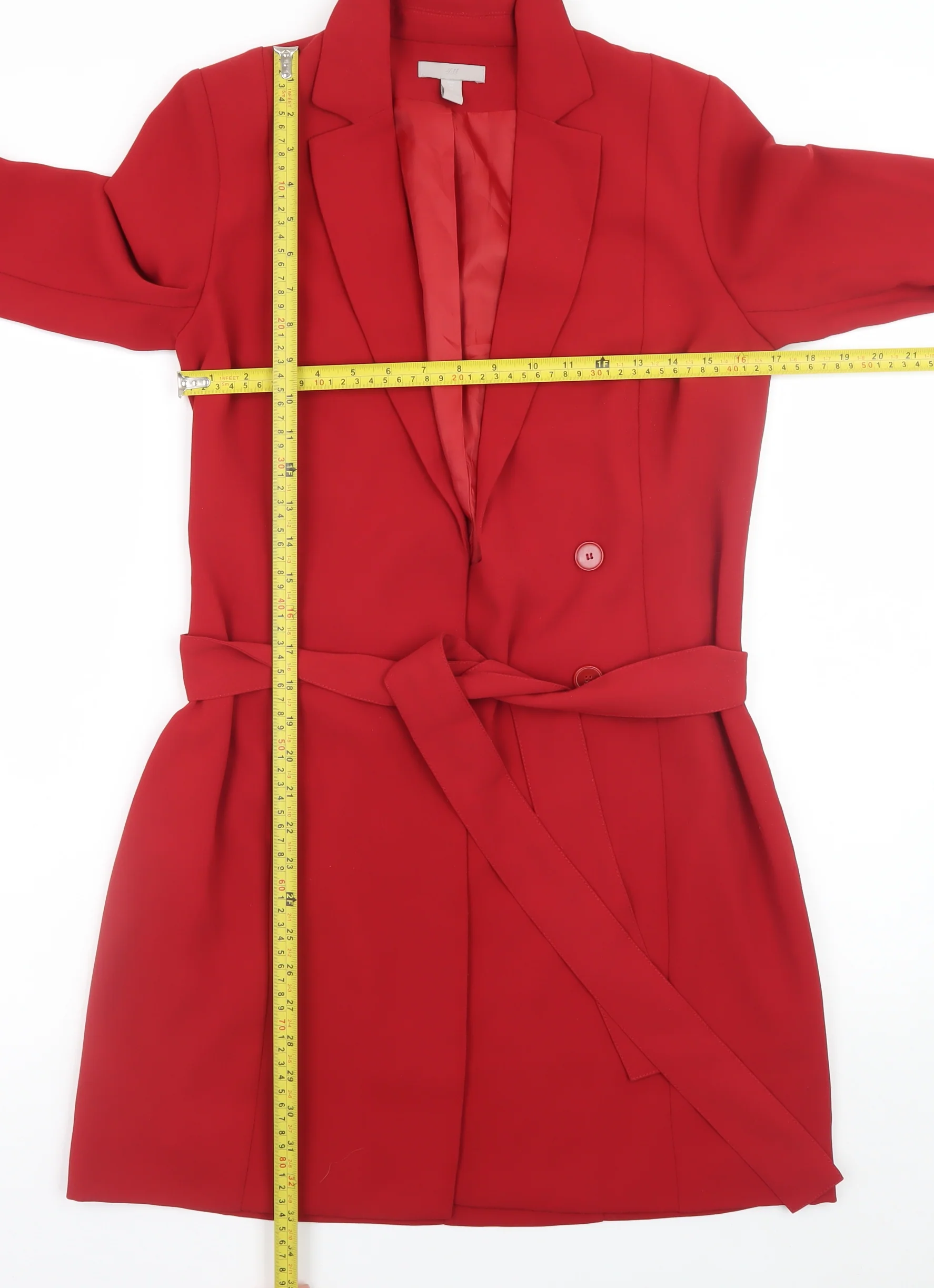 H&M Women’s Red Belted Trench Coat Size 6 Regular Fit - Image 2
