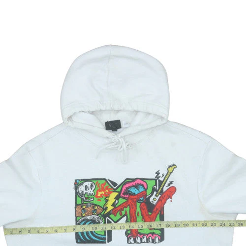 H&M Women White MTV Graphic Pullover Hoodie XL Regular Fit - Image 2