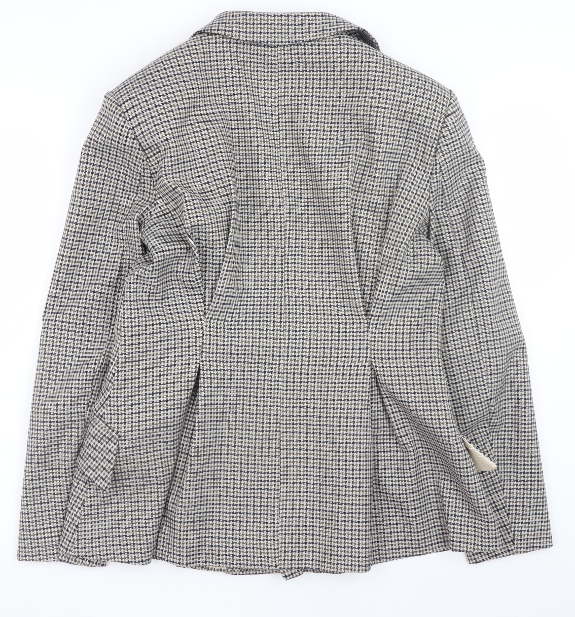 H&M Womens Beige Checked Blazer Size 10 Classic Business Jacket - Image 3