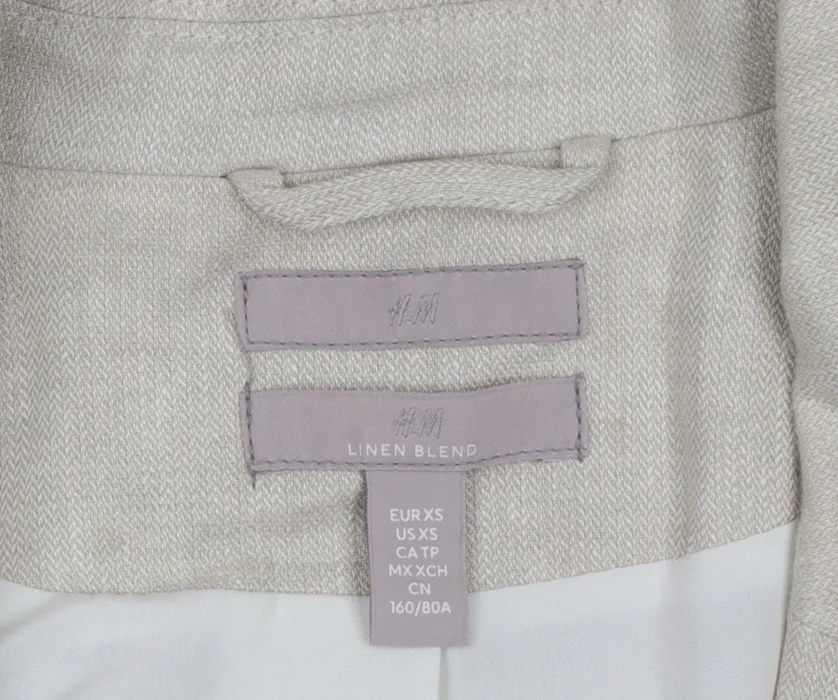 H&M Women's Beige Linen Blend Single-Breasted Blazer XS - Image 5