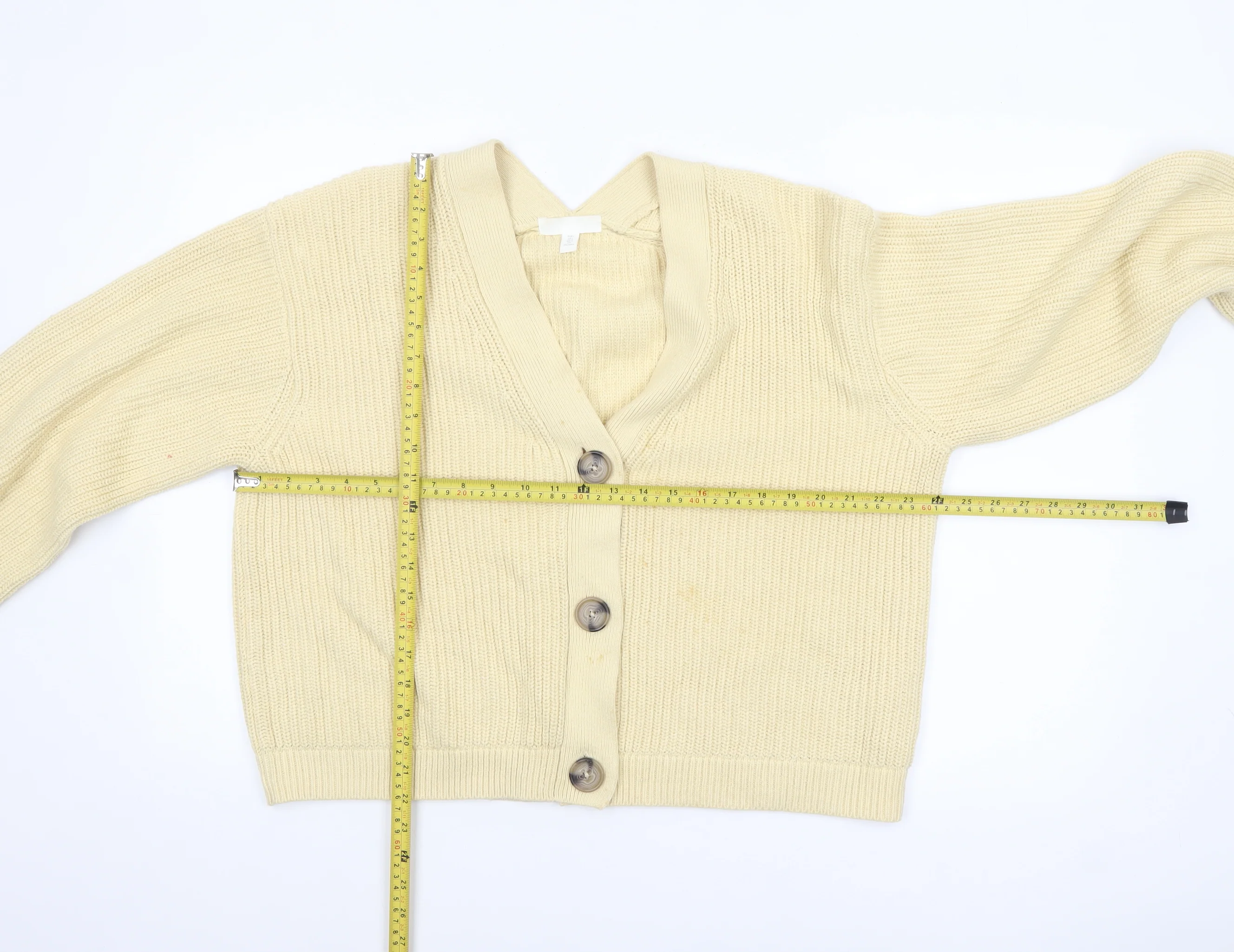H&M Womens Beige Long Sleeve V-Neck Button Knit Cardigan L - Image 2
