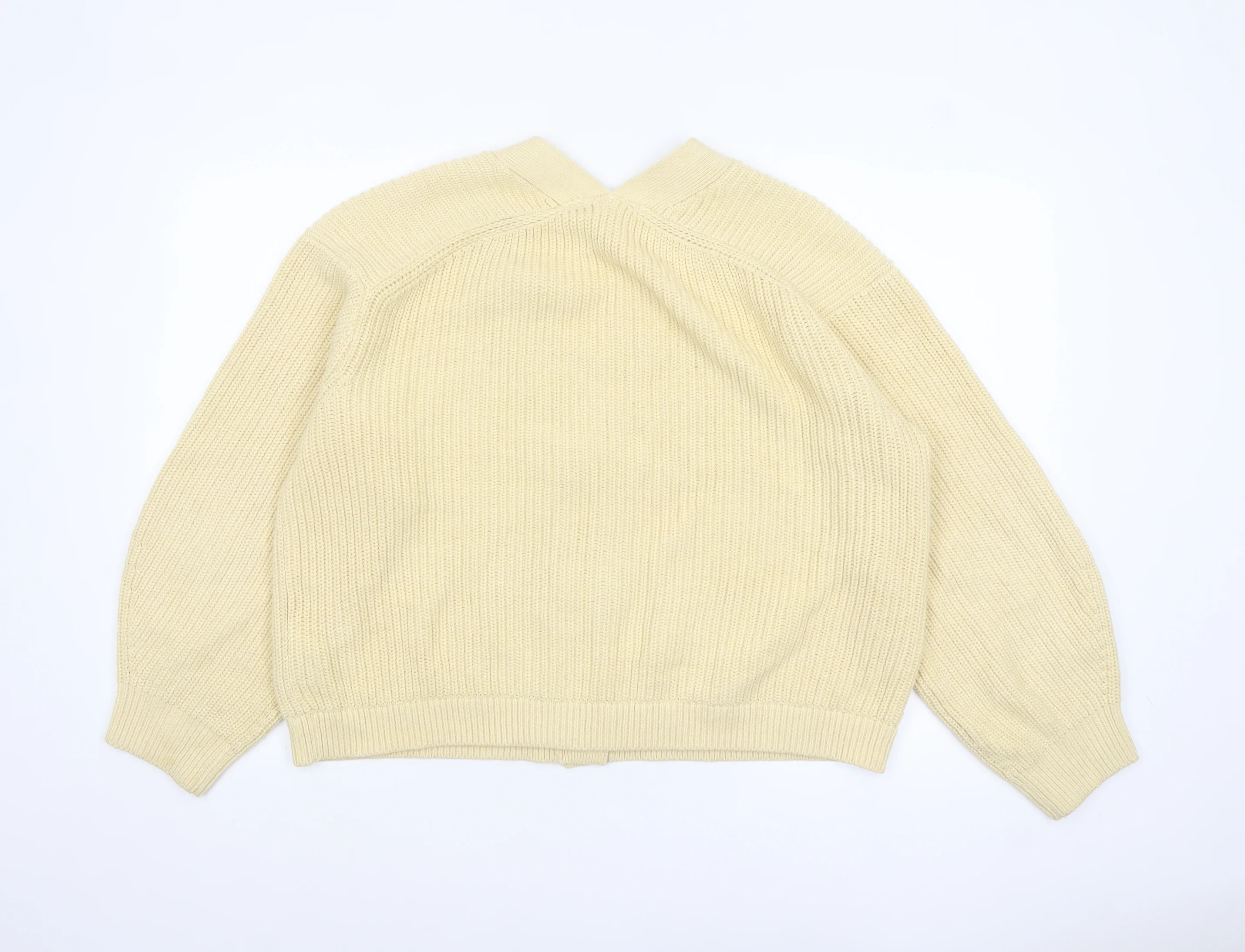 H&M Womens Beige Long Sleeve V-Neck Button Knit Cardigan L - Image 3