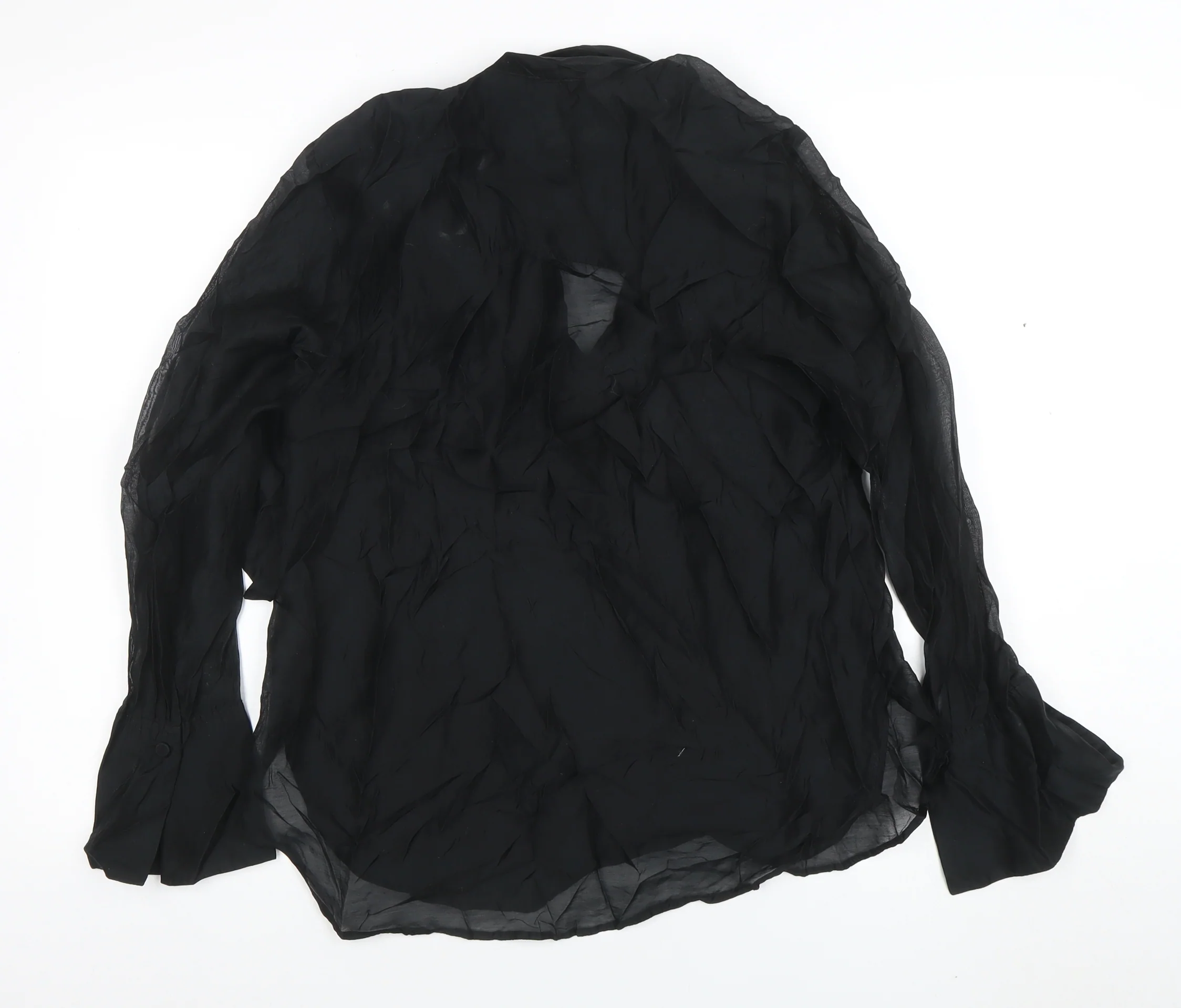 H&M Women's Black Chiffon Bow Blouse Size S Long Sleeve Wrap Style - Image 3