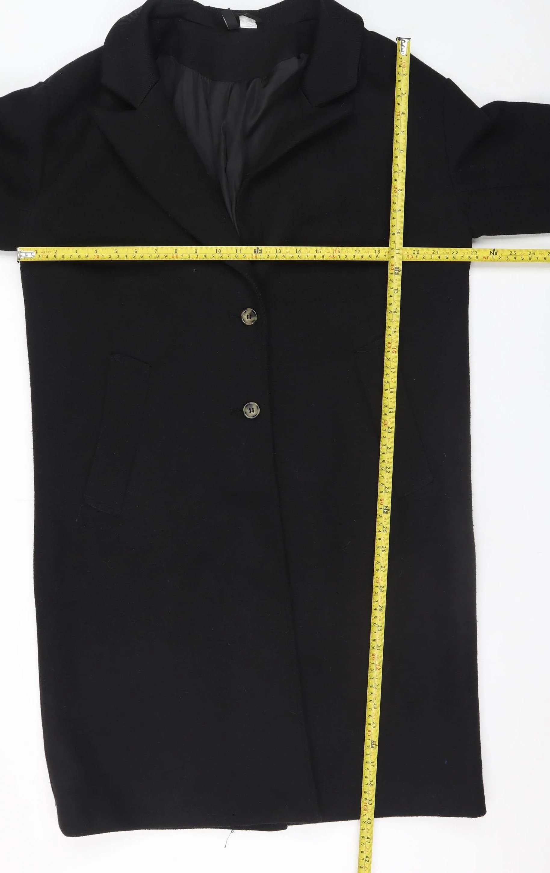 H&M Women's Black Long Wool Blend Overcoat Size 8 - Image 2