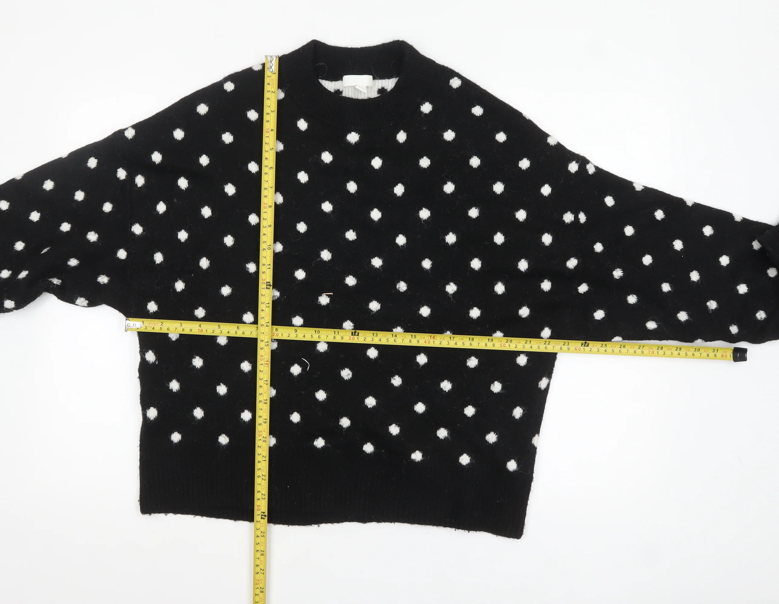 H&M Women's Black Polka Dot Crew Neck Knit Jumper Size 12 - Image 2