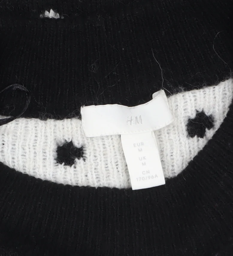 H&M Women's Black Polka Dot Crew Neck Knit Jumper Size 12 - Image 5