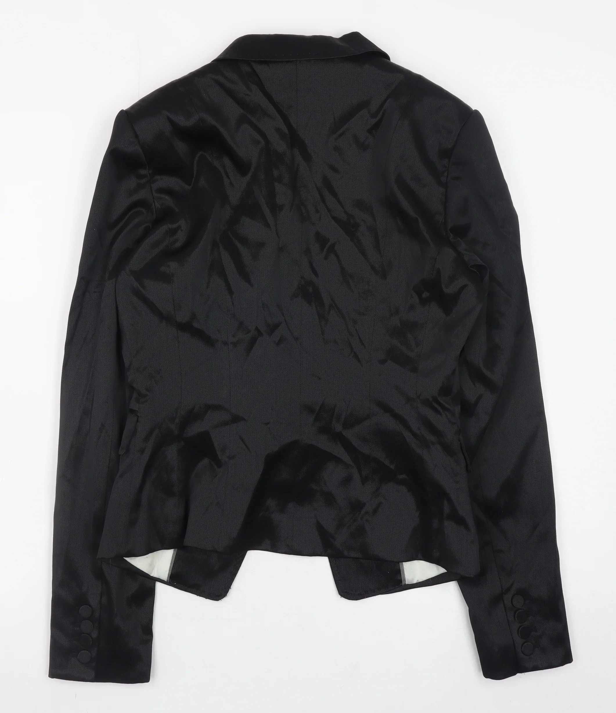 H&M Women's Black Satin Slim Fit Blazer Jacket Size 10 - Image 3