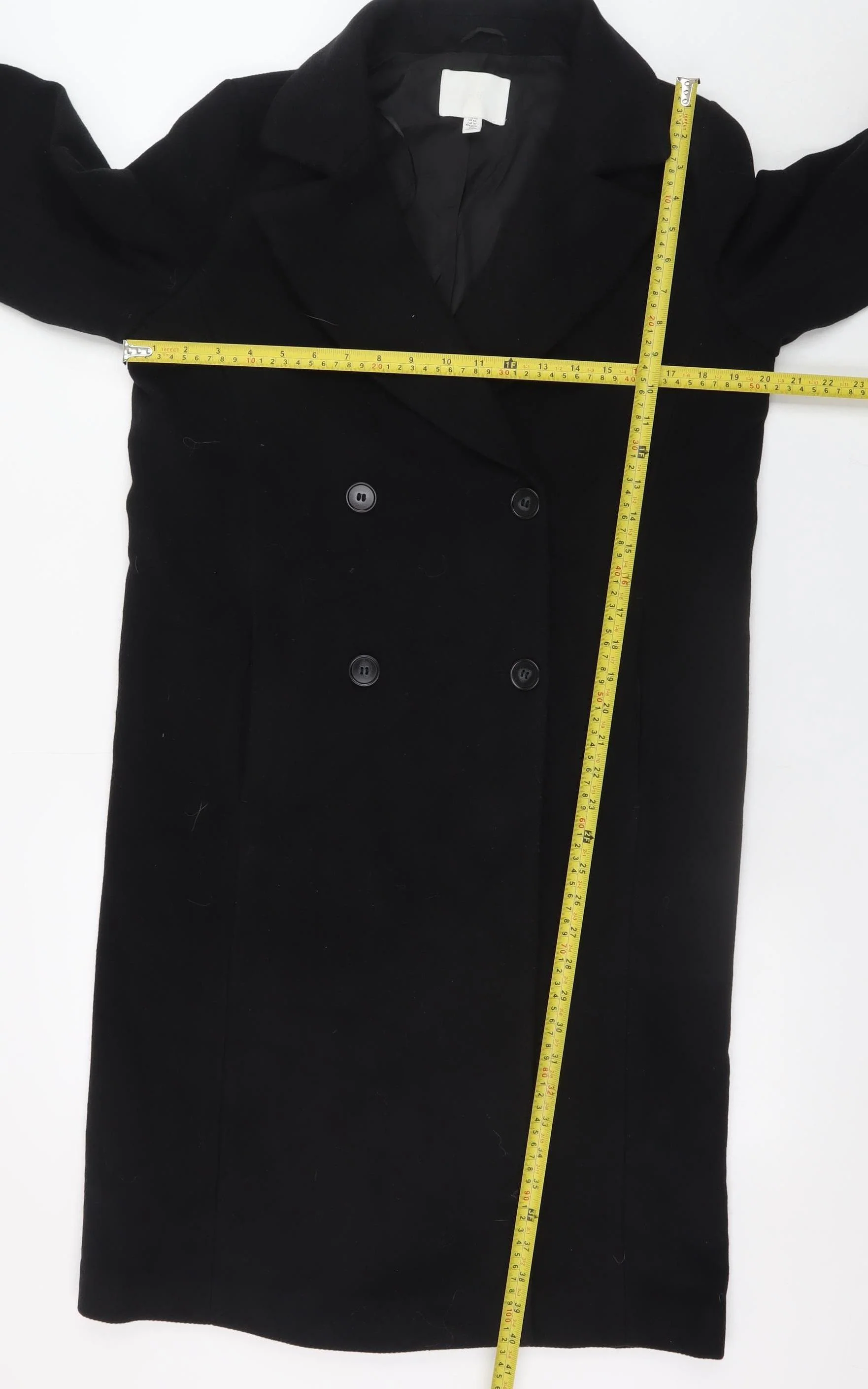 H&M Women's Black XS Long Button Overcoat Classic Style - Image 2