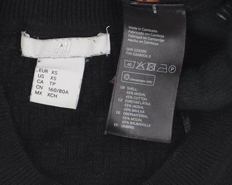H&M Womens Black XS Long Sleeve Crew Neck Basic Knit Top - Image 4
