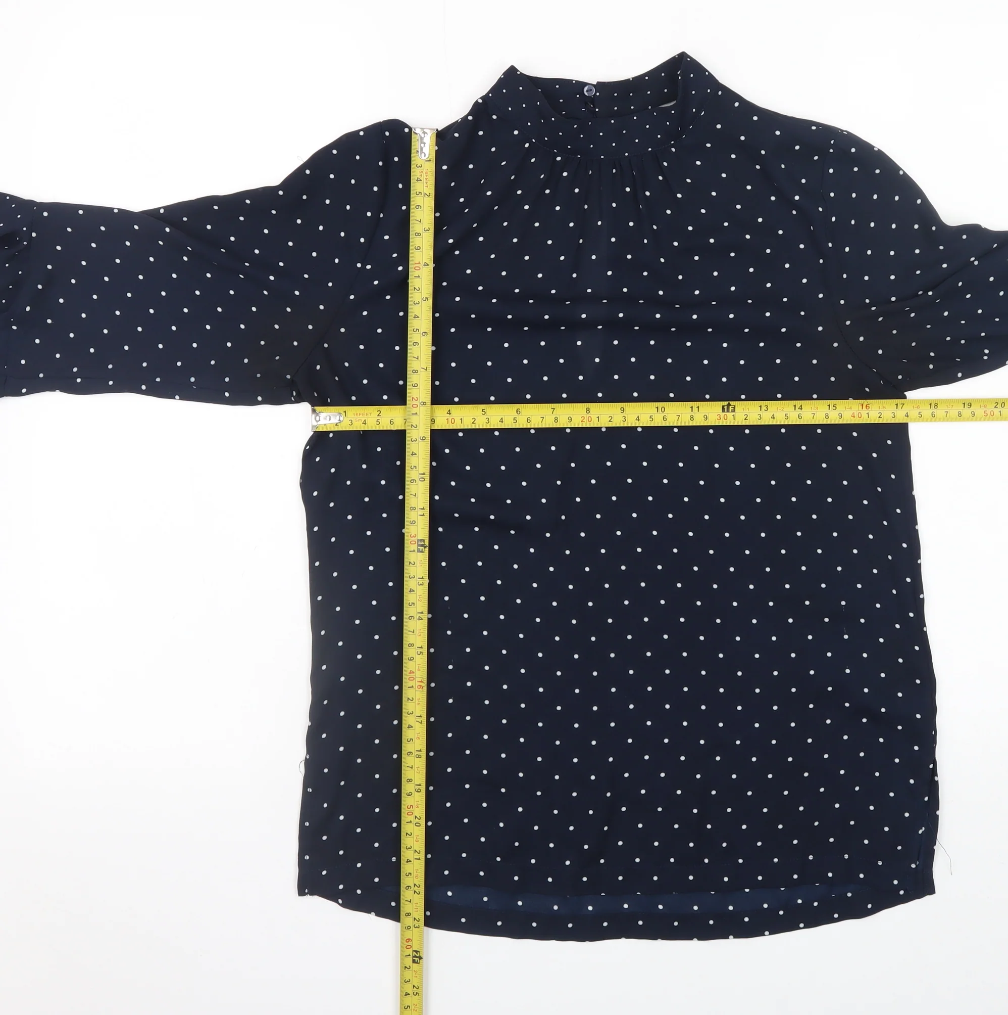 H&M Womens Blue Polka Dot High Neck Tunic Blouse Size 8 - Image 2