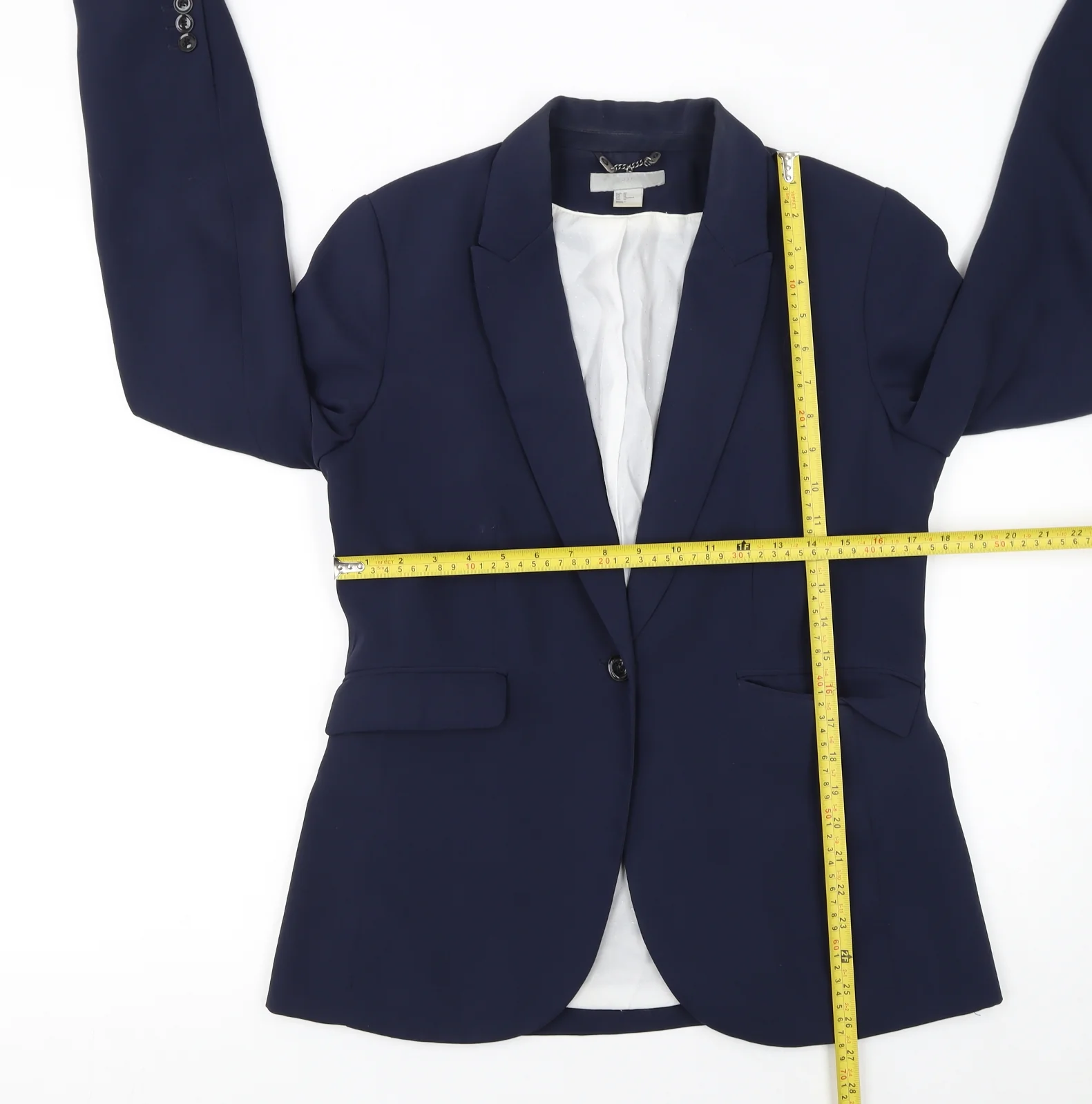 H&M Women's Blue Single-Breasted Blazer Size 14 Polyester Lined - Image 2