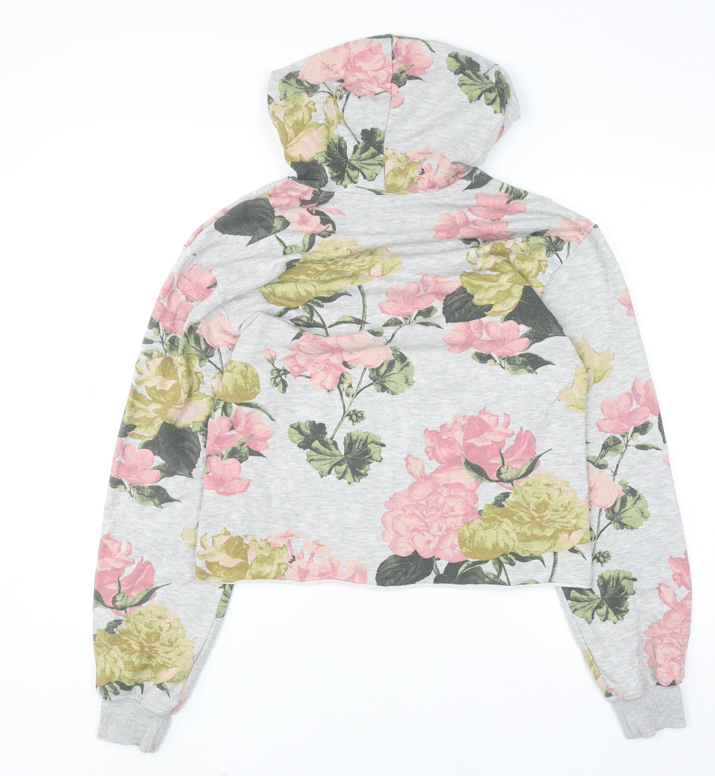 H&M Womens Grey Floral Pullover Hoodie XS Cotton Blend - Image 3