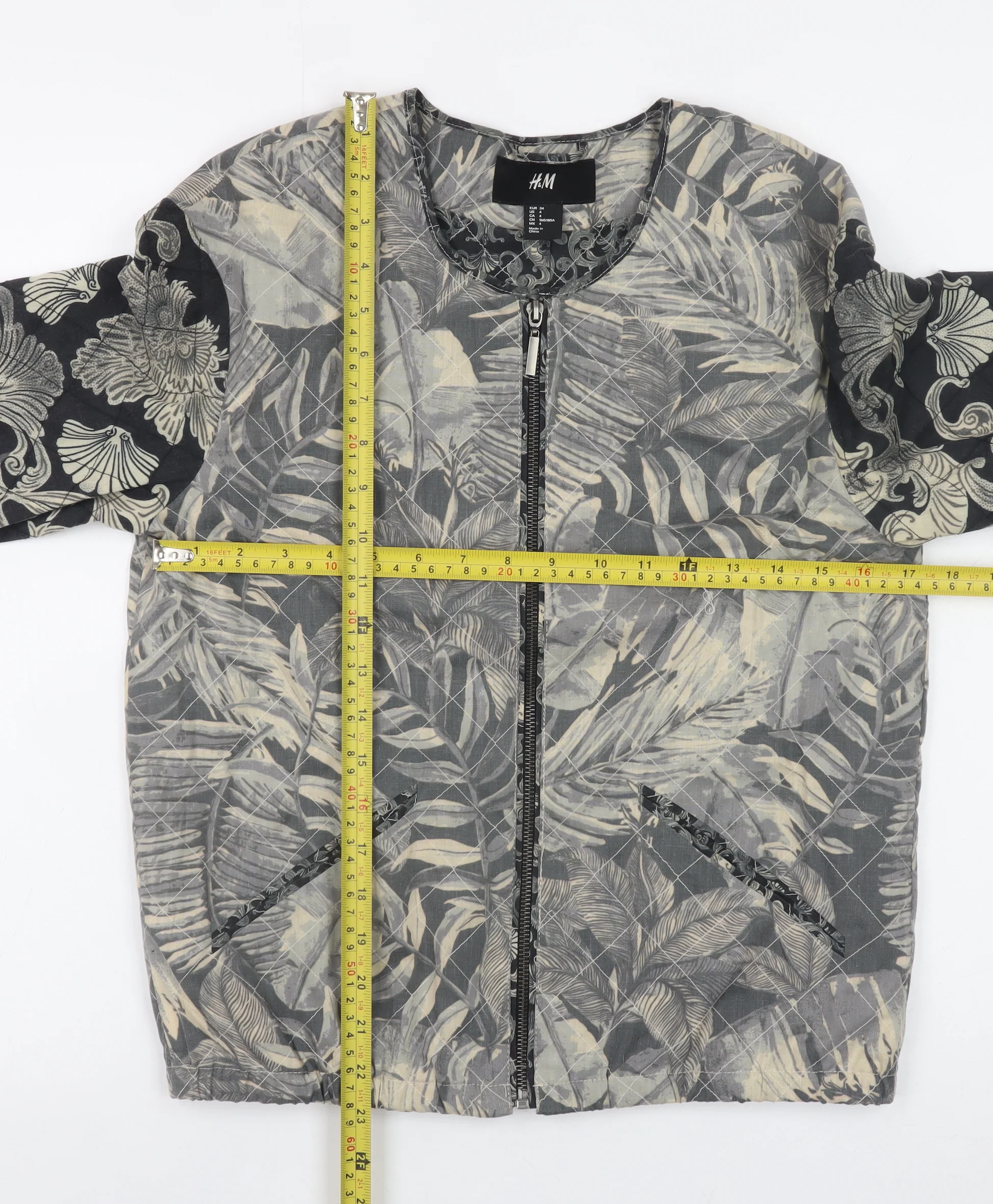 H&M Womens Grey Floral Quilted Bomber Jacket Size 6 - Image 2