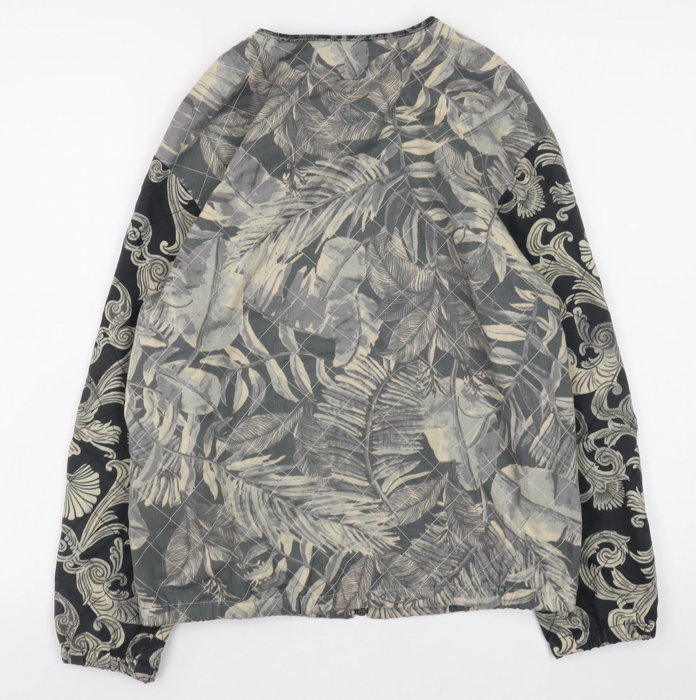 H&M Womens Grey Floral Quilted Bomber Jacket Size 6 - Image 3