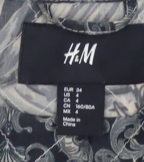 H&M Womens Grey Floral Quilted Bomber Jacket Size 6 - Image 4