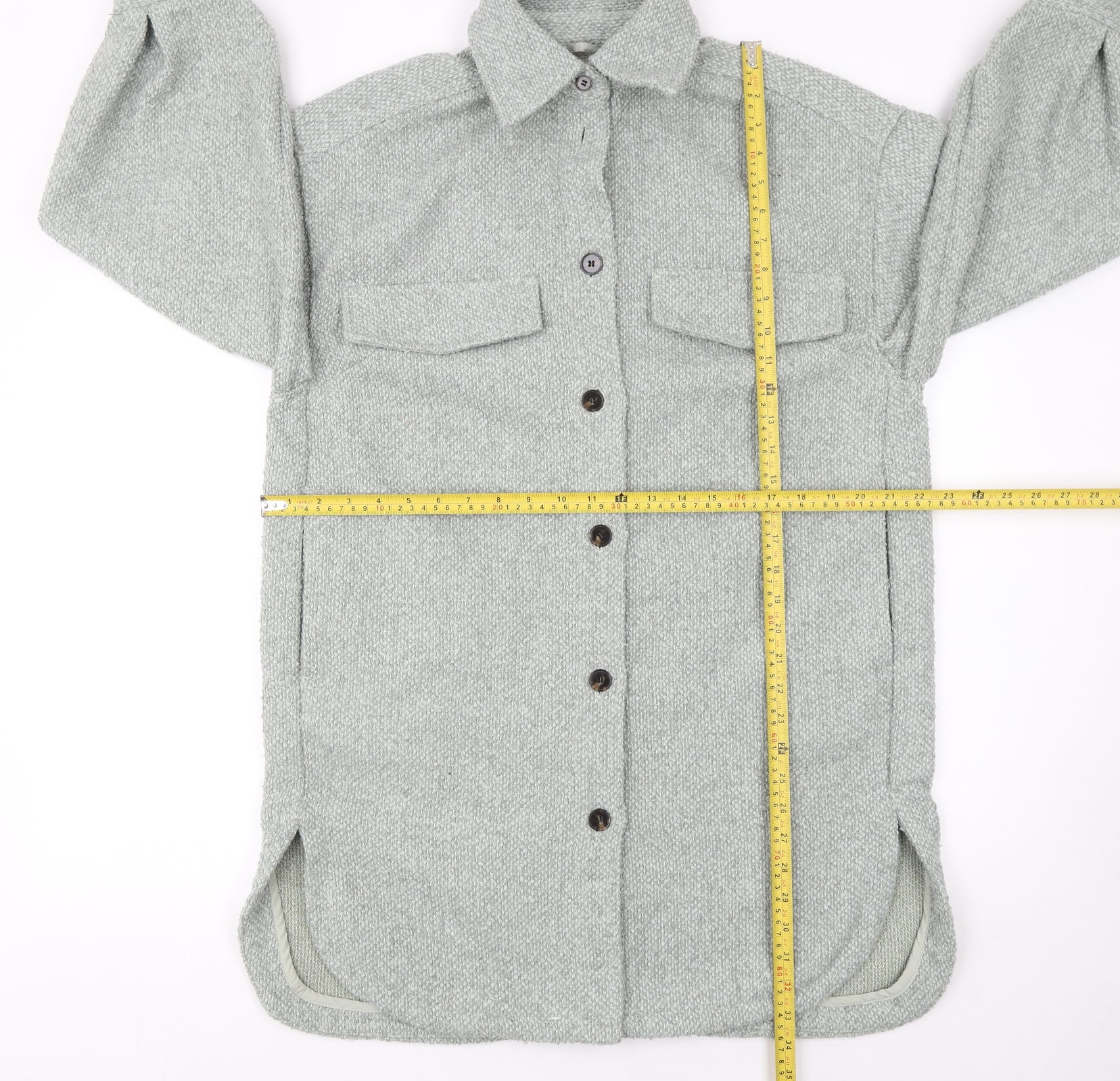 H&M Women's Grey Long Tweed Button Jacket Size S - Image 2