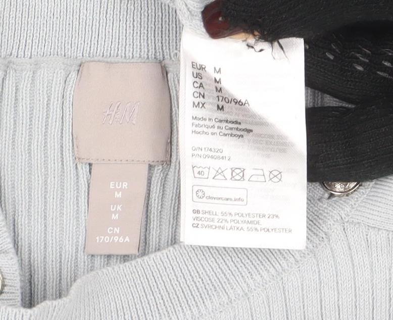 H&M Women's Grey Ribbed Boat Neck Slim Fit Knit Jumper M - Image 4