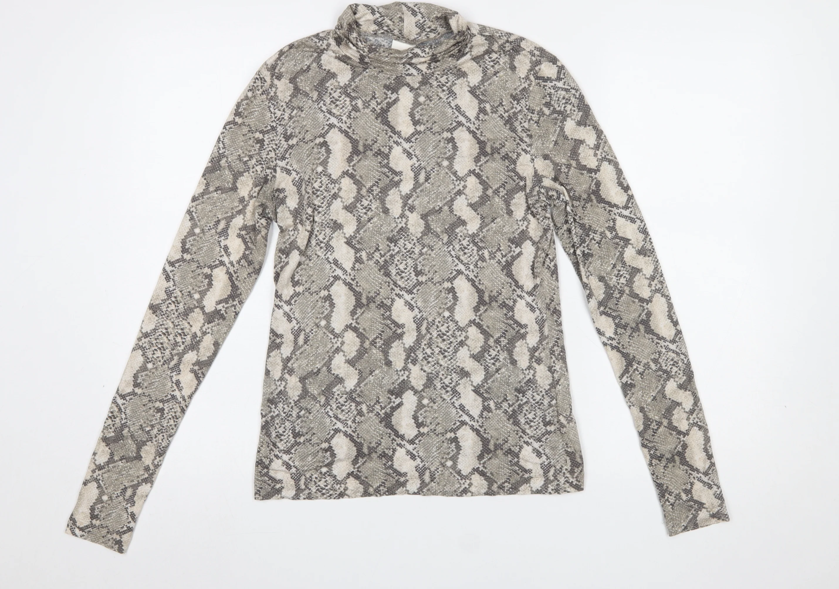H&M Womens Grey Snake Print Roll Neck Long Sleeve Top Size S