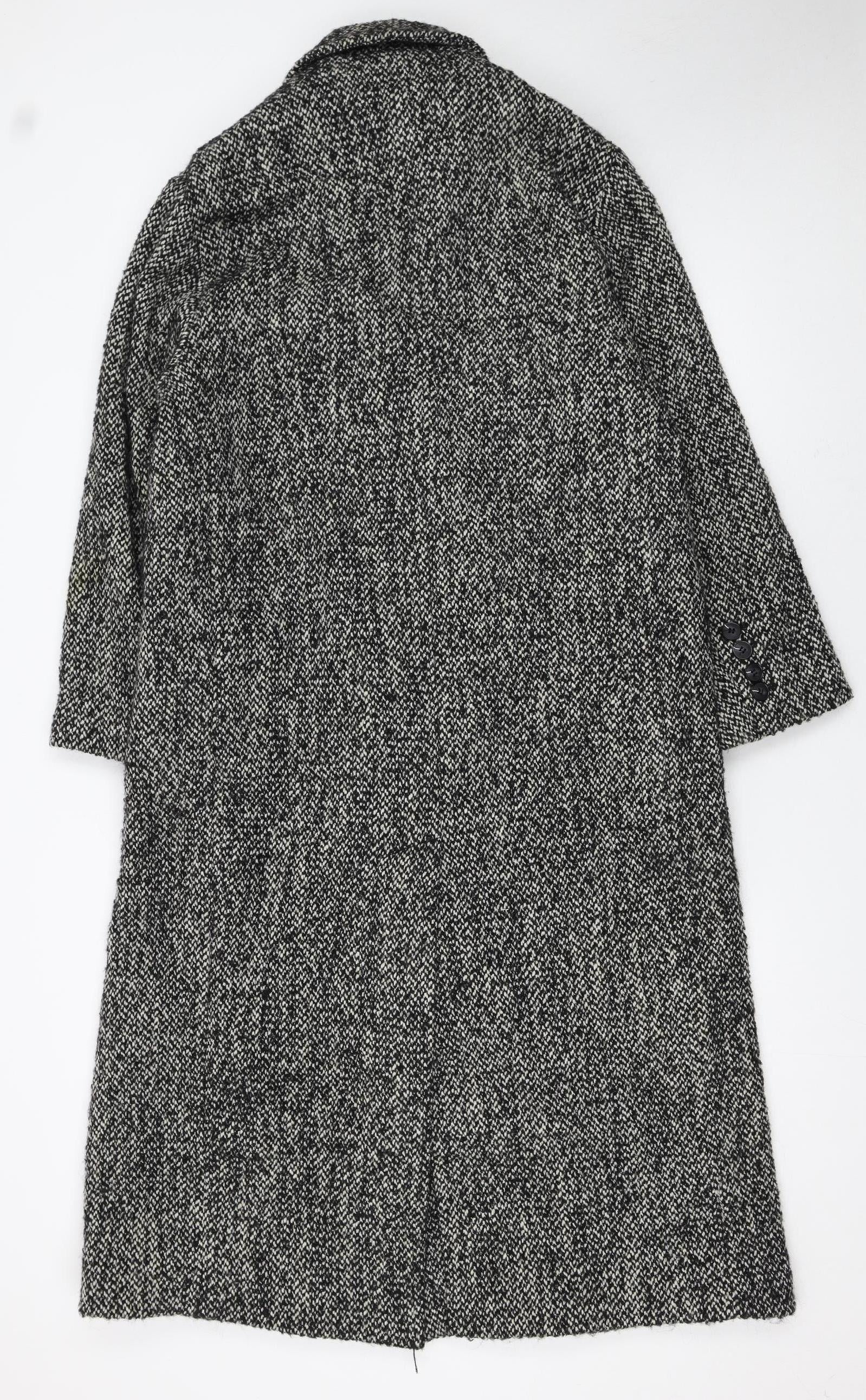 H&M Women's Grey Wool Blend Tweed Long Overcoat XS - Image 3