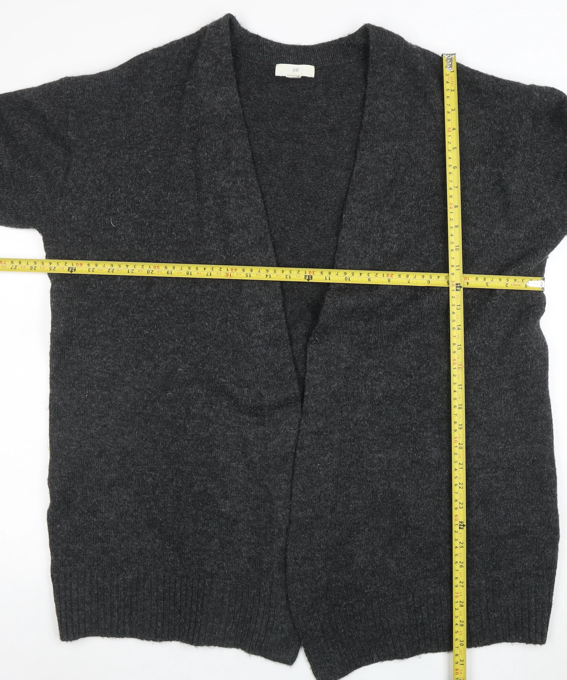 H&M Womens Grey Wool Blend V-Neck Open Knit Cardigan Size 12 - Image 2
