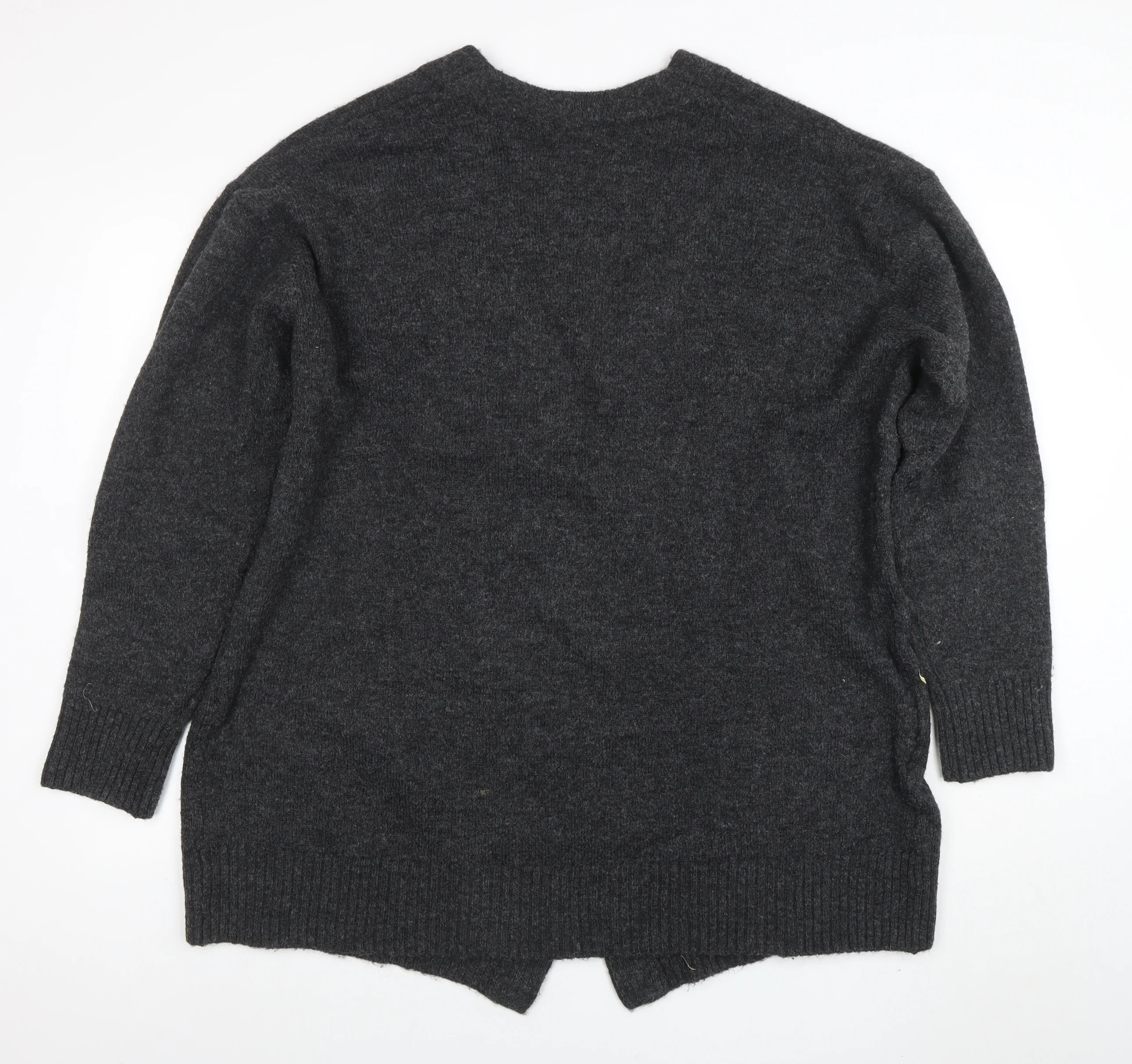 H&M Womens Grey Wool Blend V-Neck Open Knit Cardigan Size 12 - Image 3