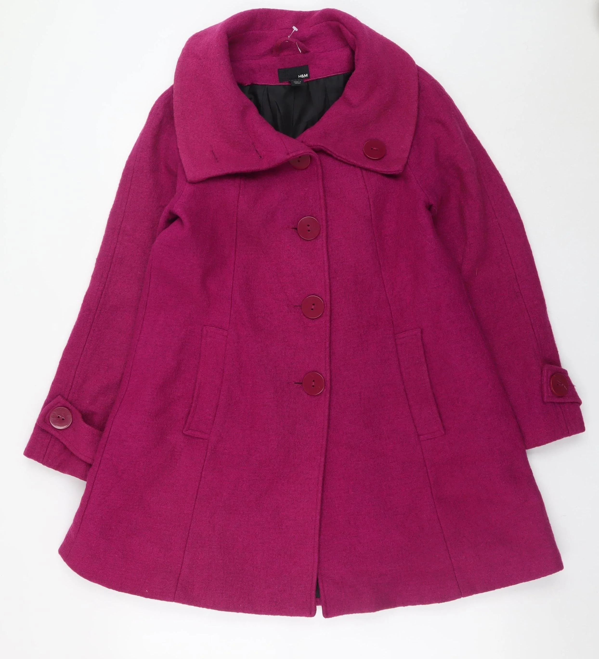 H&M Women's Pink Wool Blend Mid-Length Overcoat Size 6