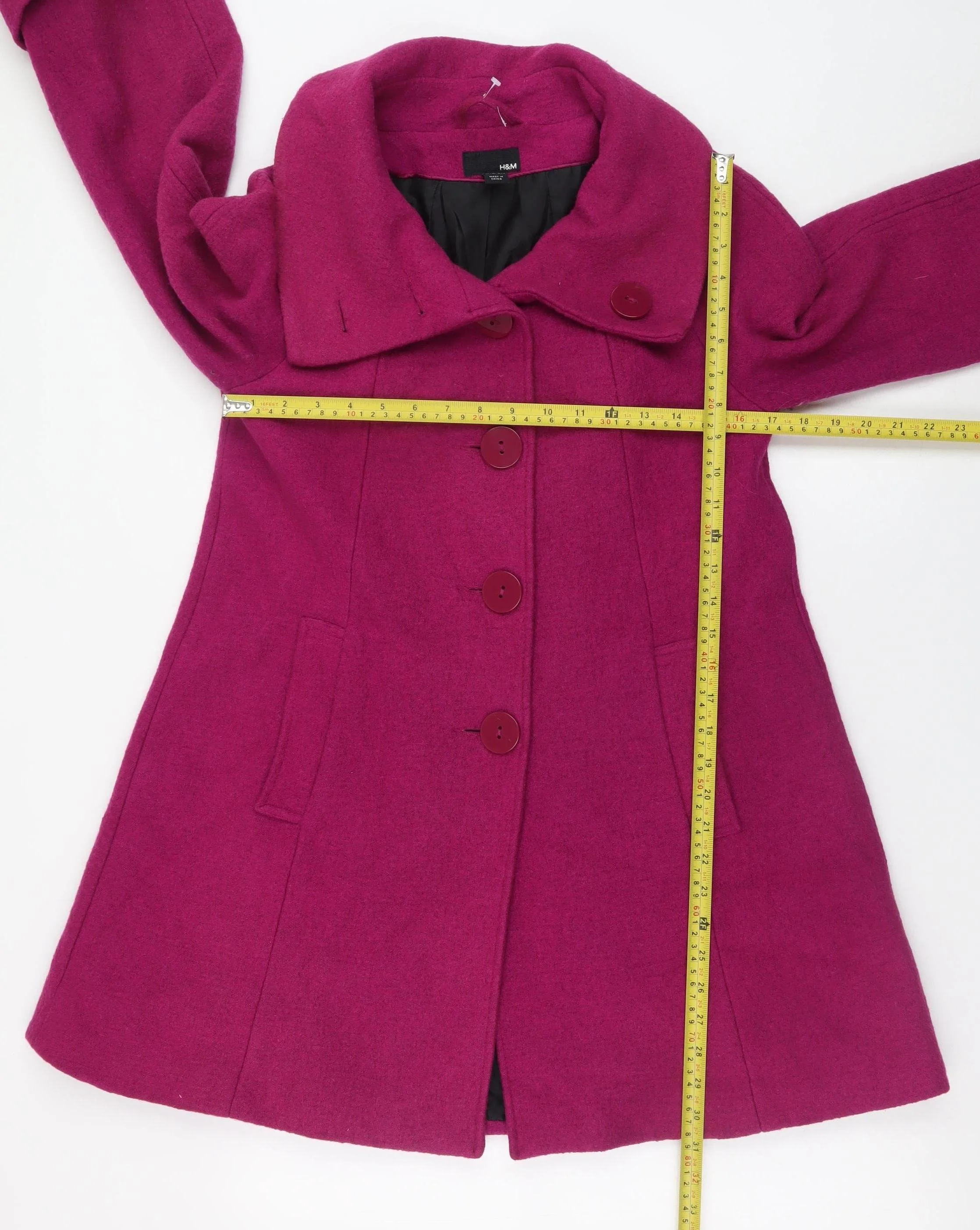 H&M Women's Pink Wool Blend Mid-Length Overcoat Size 6 - Image 2