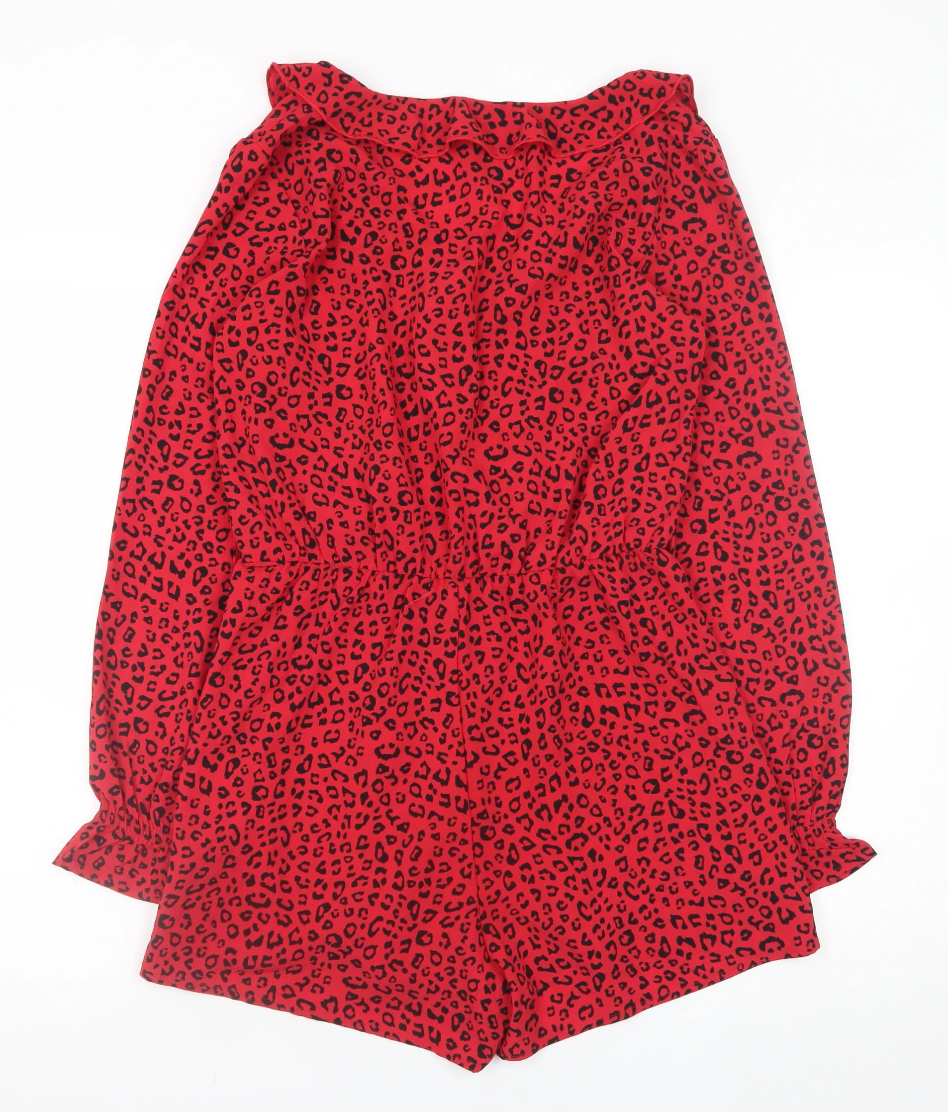 H&M Women's Red Leopard Print Long Sleeve Playsuit Size 10 - Image 3